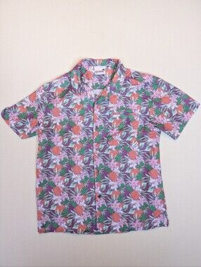 Boardies Hawaiian Shirt Adult Medium Vacation Resortwear Beach Pineapple Floral